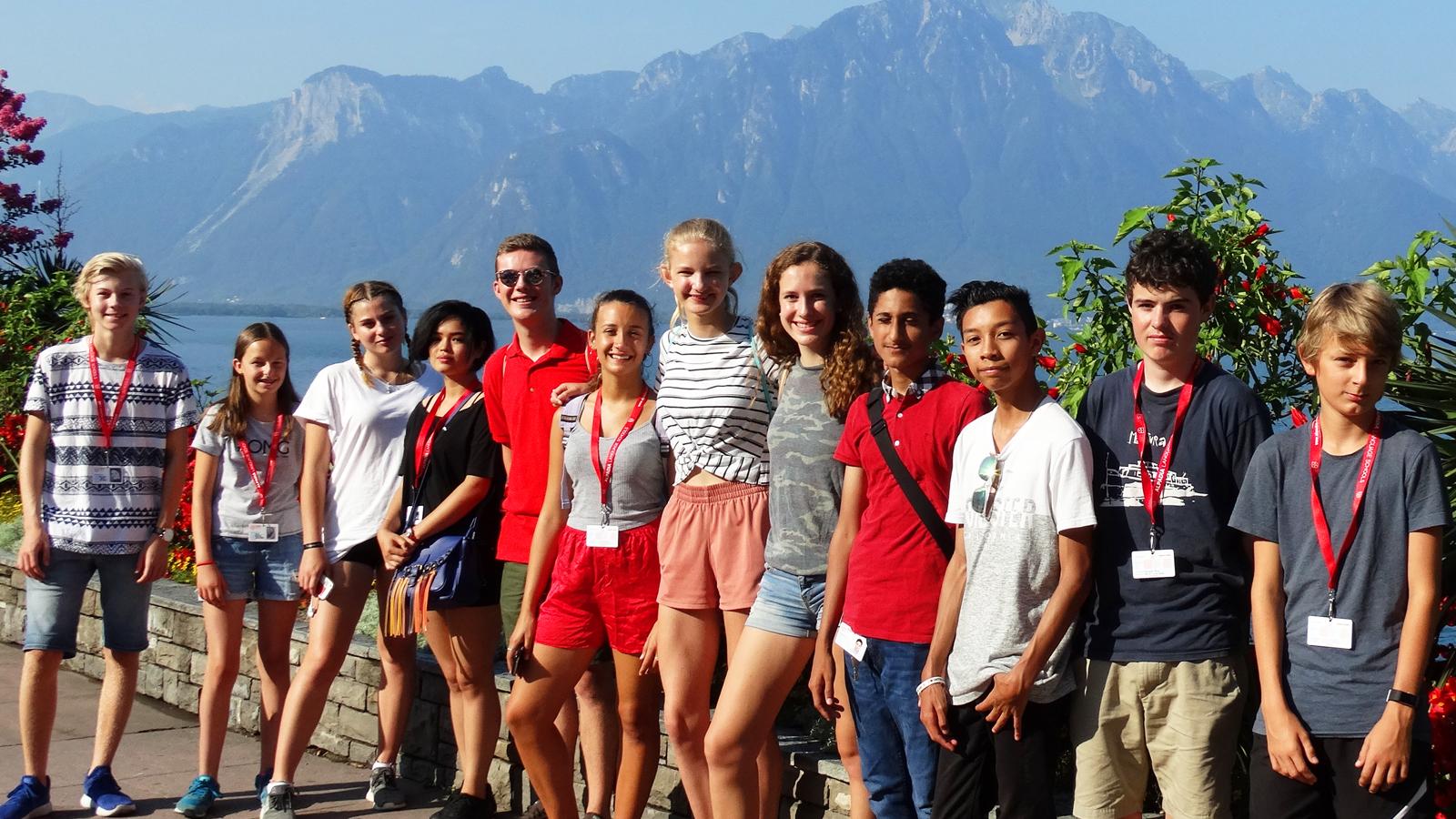 alpadia summer camps students in front of mountain